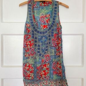 Tolani 100% Silk Art Nouveau Style Floral Print Boho Tank Top